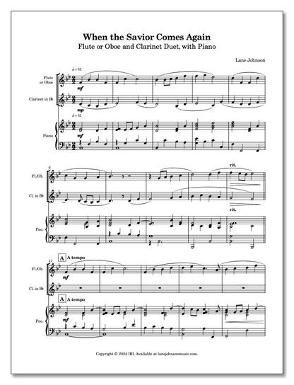 Lane Drive first_page 1-JgMOM3BeU1RXeUawB1_iz--dj4ET-03: When the Savior Comes Again — Flute or Oboe and Clarinet
