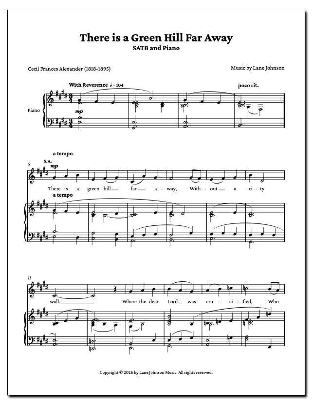 Lane Drive first_page 13J08g2AXHpccccvdkjlDdvCJ3lmSPhFM: There is a Green Hill Far Away — SATB