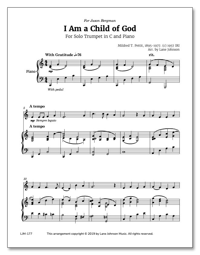 Lane Drive first_page 13VSmilR1eziLqa9Mk0S4_czQIMUijR49: I Am a Child of God — Trumpet