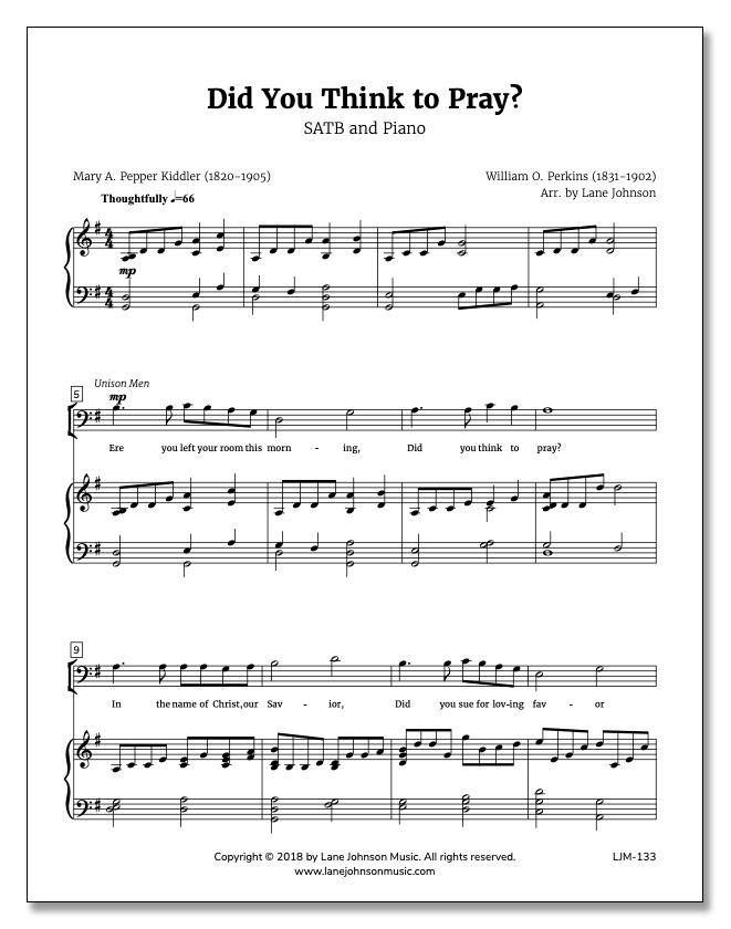 Lane Drive first_page 1C-P2H5Oq22Fy_syaDraJ6hi3sTX-XXkb: Did You Think to Pray — SATB