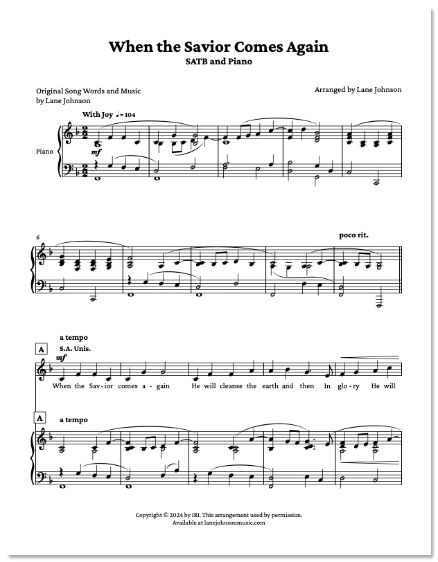 Lane Drive first_page 1OApc_flIOu89lBe3AlNFtltsj8f4Btca: When the Savior Comes Again — SATB