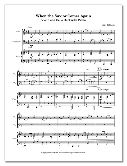 Lane Drive first_page 1UQremEI_4hh0BhDjx58dVPswEOOsyUX4: When the Savior Comes Again — Violin and Cello