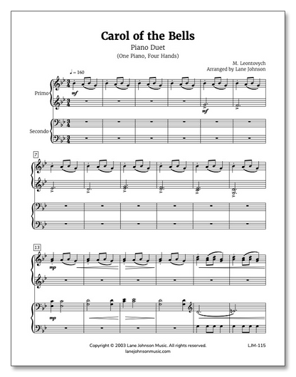Lane Drive first_page 1_BqCc7UNYffK_7BybJH5wKdGH8x58jR7: Carol of the Bells — Piano Duet
