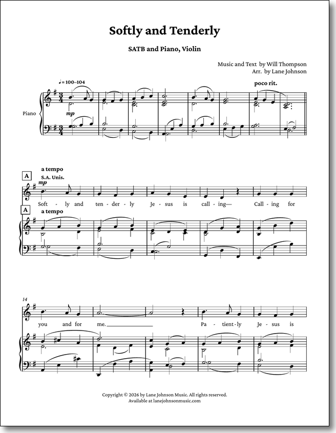 Lane Drive first_page 1iRfmBffK3VYW0VAE6eMy1SkSTiAKhJHu: Softly and Tenderly — SATB