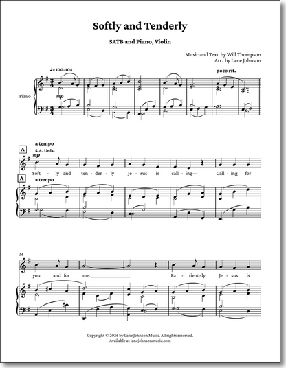Lane Drive first_page 1iRfmBffK3VYW0VAE6eMy1SkSTiAKhJHu: Softly and Tenderly — SATB