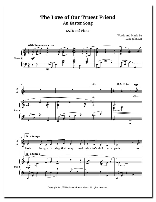 Lane Drive first_page 1oarsHEoXiZ1eFE3n71vprdLxheUZsIsj: The Love of Our Truest Friend — SATB
