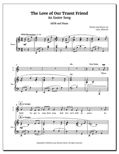 Lane Drive first_page 1oarsHEoXiZ1eFE3n71vprdLxheUZsIsj: The Love of Our Truest Friend — SATB